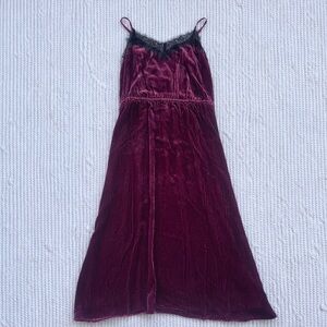 Sundance Silk Velvet Lace Slip Dress Burgundy Bias Cut Midi Size L